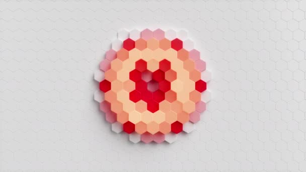 Rörelse av en vägg av hexagoner i vågor upp och ner, vilket skapar röda självlysande hexagoner. Abstrakt futuristisk geometrisk yta av hexagoner. Hexagonalt mönster. Looping, sömlös 3D-animering — Stockvideo