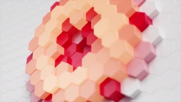 Movimiento de una pared de hexágonos en ondas hacia arriba y hacia abajo, lo que crea hexágonos autoluminosos rojos. Superficie geométrica futurista abstracta de hexágonos. Patrón hexagonal. Looping, animación en 3D sin costuras — Vídeos de Stock