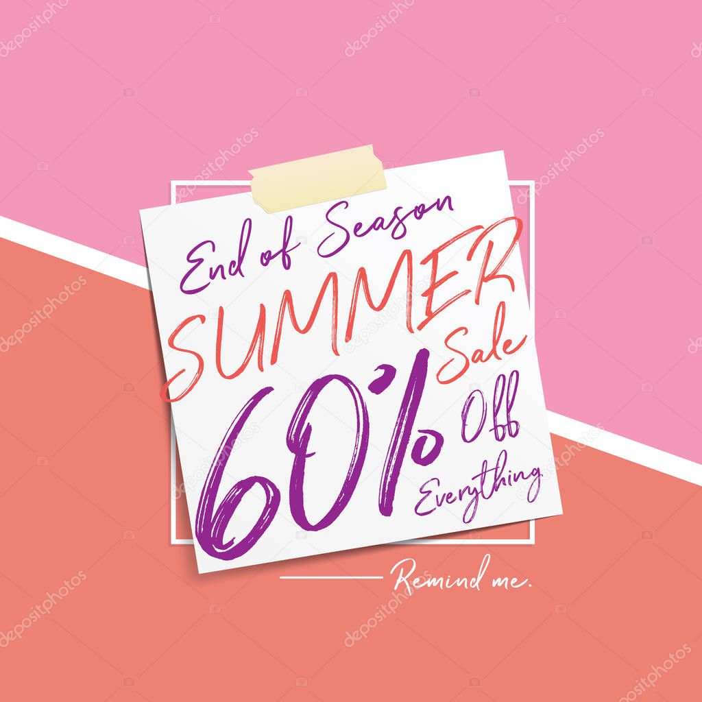 Summer Sale V6 60 percent heading design note pad on pastel background for banner or poster. Sale and Discounts Concept. Vector illustration.