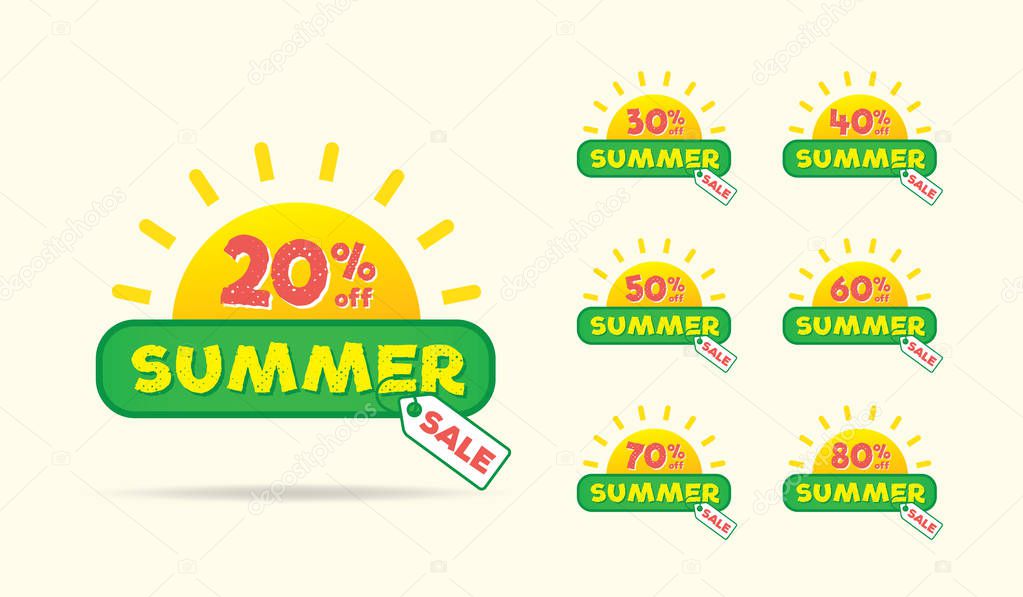 Summer Sale sun on the tag heading design for banner or poster. Sale and Discounts Concept. Vector illustration.