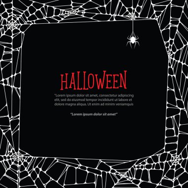 Cadılar Bayramı kare çerçeve beyaz örümcek ağı ve siyah arka plan halat vektör örümcek. Cadılar Bayramı kavramı.