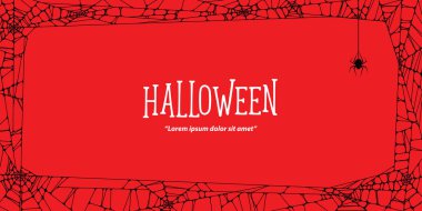 Cadılar Bayramı yatay çerçeve Siyah örümcek ağı ve kırmızı arka plan halat vektör örümcek. Cadılar Bayramı kavramı.