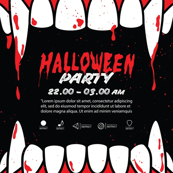 Halloween Party Banner Quadrato Con Dracula Fang Sfondo Nero Vettore — Vettoriale Stock