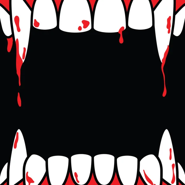 Halloween Vierkante Frame Leeg Banner Met Dracula Fang Zwarte Achtergrond — Stockvector