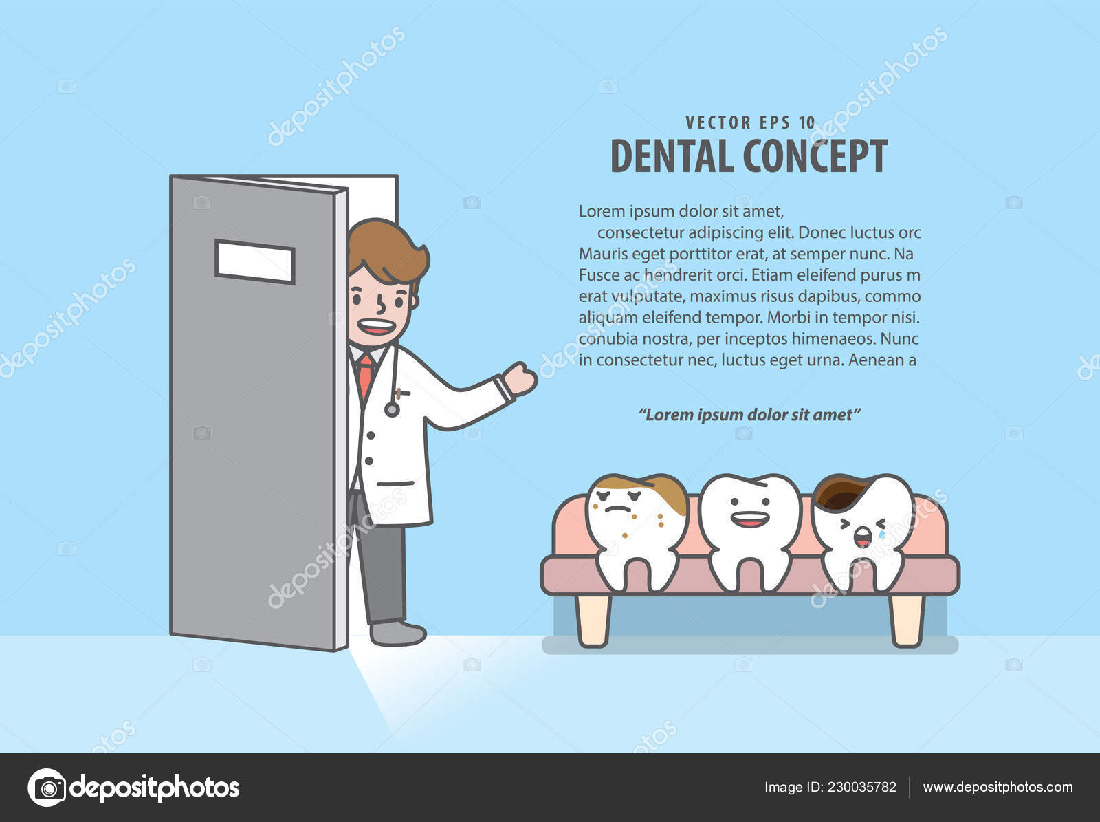 Doctor Call Teeth Characters Sitting Line Dental Clinic Office Waiting Stock Vector C Paladjai 230035782