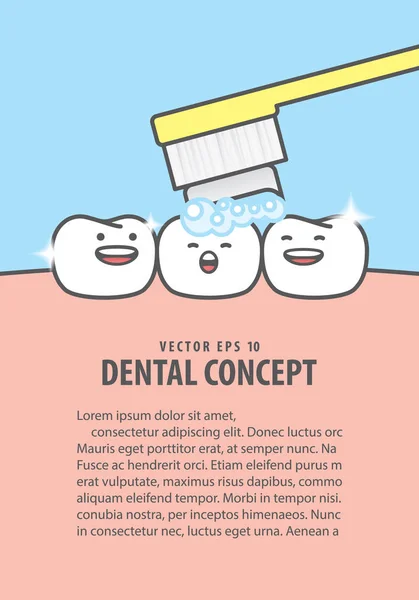 Διάταξης Δοντιών Χαρακτήρα Πολύ Χαρούμενος Για Βούρτσισμα Δοντιών Εικονογράφηση Διάνυσμα — Διανυσματικό Αρχείο