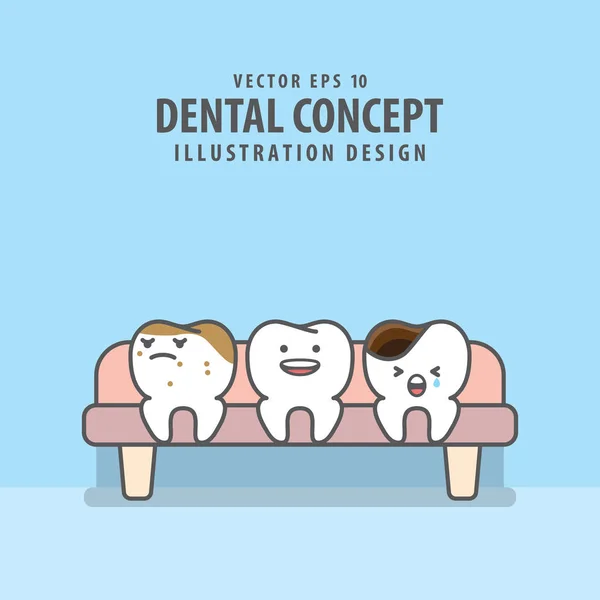 Tres Condición Carácter Dientes Sientan Vector Ilustración Sofá Sobre Fondo — Archivo Imágenes Vectoriales