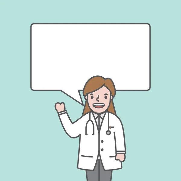 Doctor Character Woman Text Box Speech Illustration Vector Green Background — Stock Vector