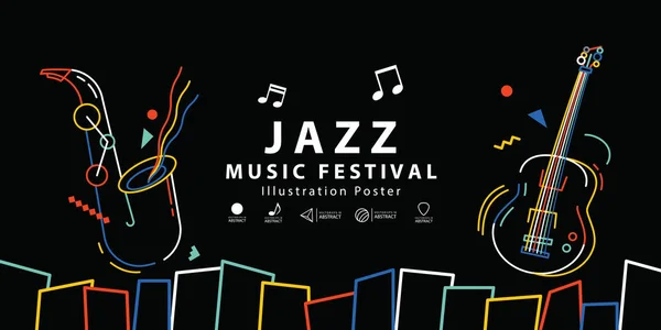 Jazz Festival Musique Affiche Bannière Illustration Vecteur Concept Fond — Image vectorielle