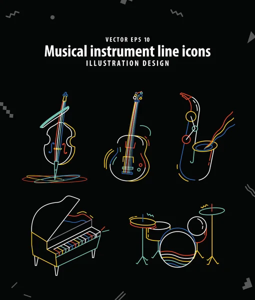 Musical Instrument Line Icons Illustration Vector Music Concept — Stock Vector