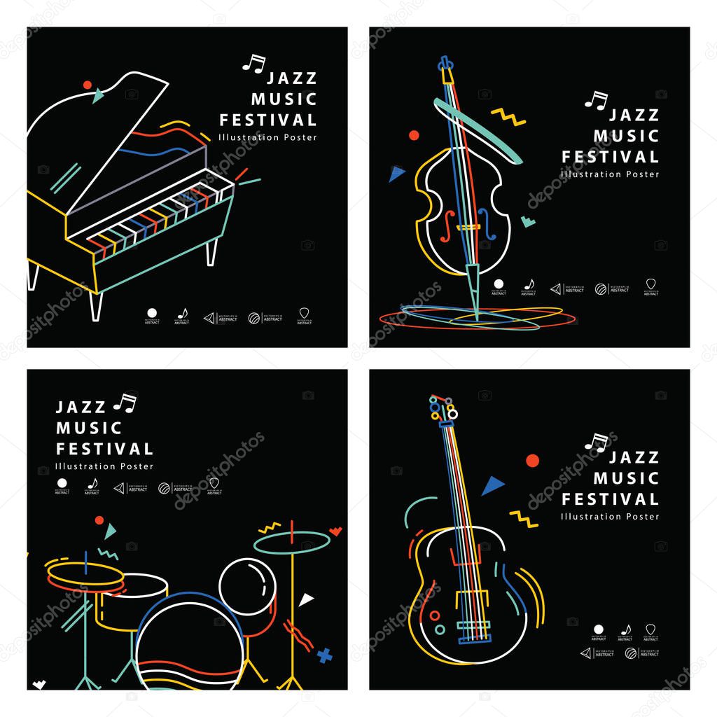 Jazz music banner poster square 4 musical instrument illustration vector. Music concept.