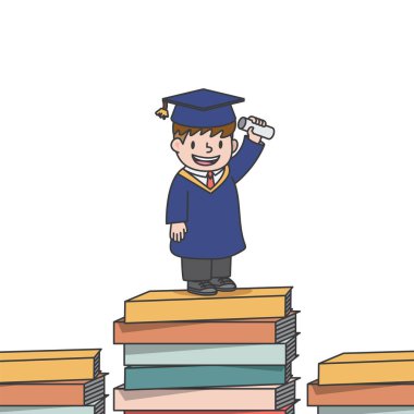 Lisansüstü öğrenci çocuk kazık kitaplar üzerinde duran ve d tutuyor