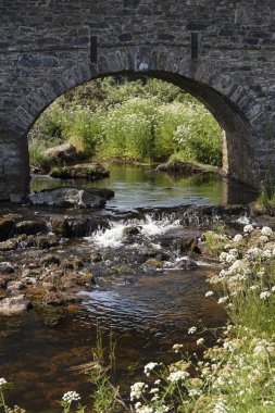 Doğu Dart 1780'ın Postbridge, Dartmoor Milli Parkı, Devon, İngiltere, İngiltere'de hamlet üzerinden tarihleri stonebridge altında akan nehri
