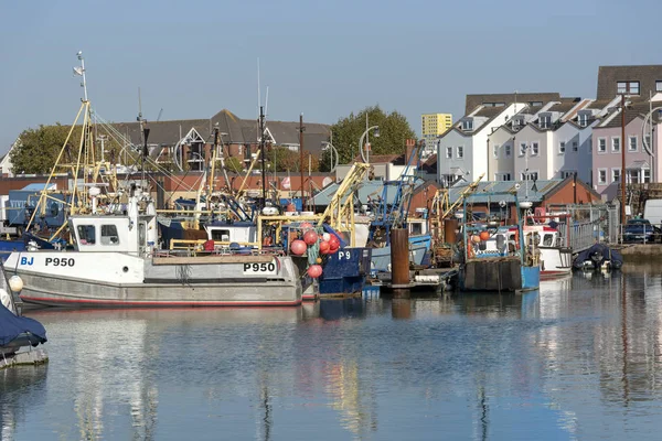 Barcos Frota Pesca Área Camber Portsmouth Harbour Inglaterra Reino Unido — Fotografia de Stock