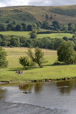 The River Dee at Carrog, Denbighshire, North Wales, Scenic location on the riverside looking southern farmland. clipart