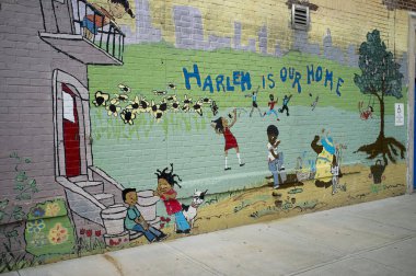 Sokak sanatı resim Harlem Harlem New York ABD'de bir okul duvara boyalı bizim evimiz