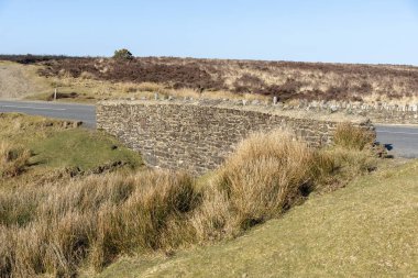 Exmoor Milli Parkı, Somerset, İngiltere, İngiltere'de. Mart 2019. Bir taş yolu köprüsü üzerinde Exmoor Simonsbath yakın bir köy bu Milli Parkı içinde inşa.