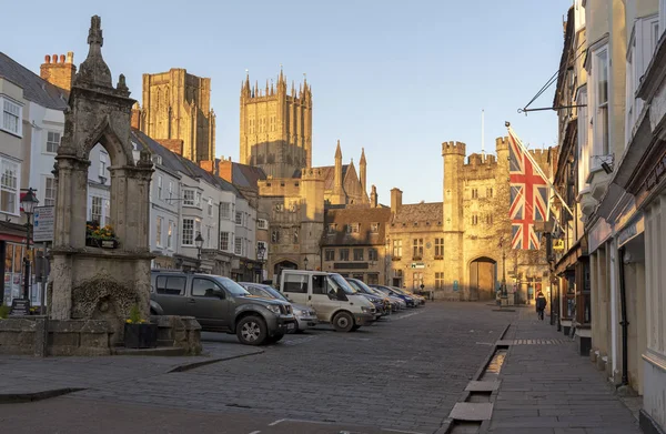 Wells Somerset Inghilterra Regno Unito Marzo 2019 Sole Splendente Illumina — Foto Stock