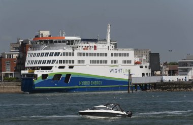 Portsmouth, England, UK. May 2019. The roro ferry Victoria of Wight leaving The Camber, Portsmouth for the Isle of Wight