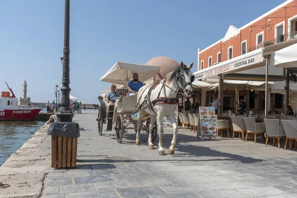 Chania Kreta Griekenland 2019 Juni Een Open Top Paard Getrokken — Stockfoto