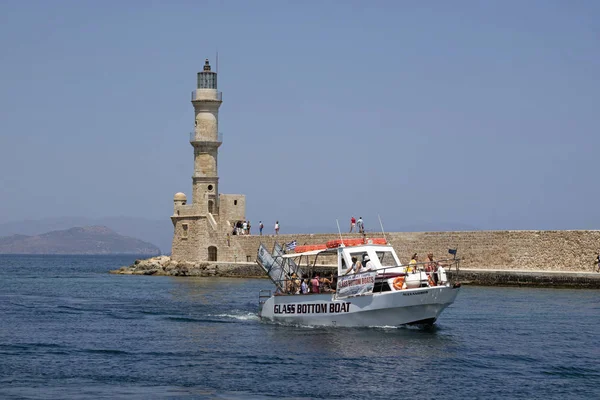 Chania Crete Greece June 2019 Lighthouse End Long Mole Old — Stock Photo, Image