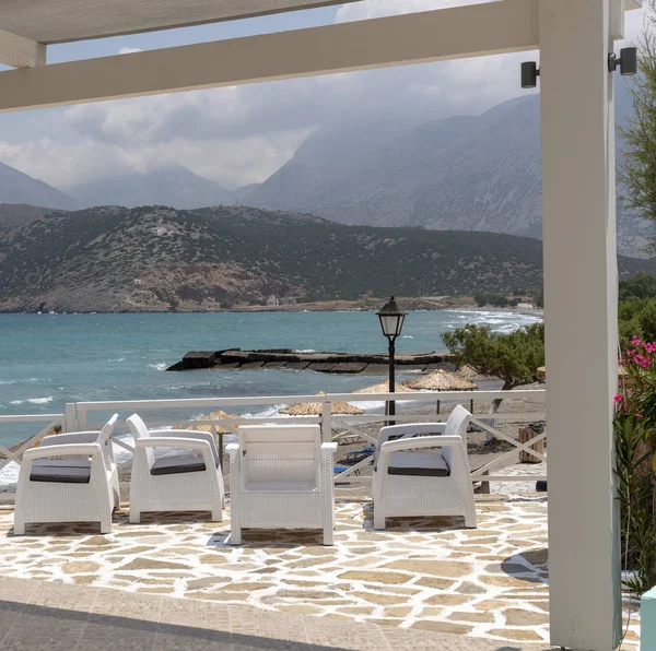 Пазія Аммос Кріт Греція 2019 Червня Ресторан Бар Видом Пляж — стокове фото