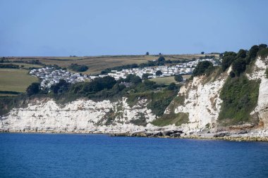 Seaton, Devon, İngiltere, İngiltere. Temmuz 2019. Seaton ve Bira arasında bir karavan parkı bulunan Jurassic kıyı şeridi. Güney devon,İngiltere