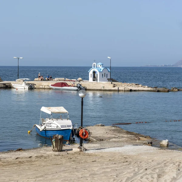 Playa Kalamki Creta Grecia Junio 2019 Una Capilla Pescadores Pintados — Foto de Stock