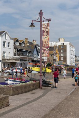 Seaton, Devon, İngiltere, İngiltere. Ağustos 2019. Jurassic Sahili'nde bir sahil kasabası Seaton sahil.