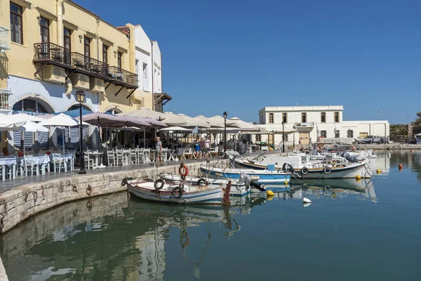 Rethymno Kréta Görögország 2019 Szeptember Kis Halászhajók Történelmi Régi Velencei — Stock Fotó