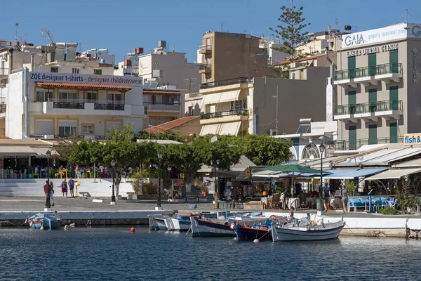 Agios Nikolaos Oostelijk Kreta Griekenland Oktober 2019 Kleine Boten Binnenste — Stockfoto