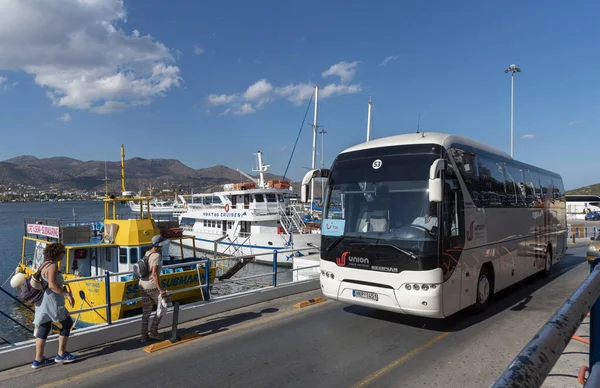 Agios Nikolaus Creta Grecia Octubre 2019 Puerto Agios Nikolaos Con — Foto de Stock