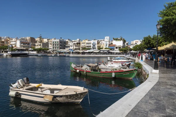 Agios Nikolaos Oostelijk Kreta Griekenland Oktober 2019 Kleine Boten Binnenste — Stockfoto