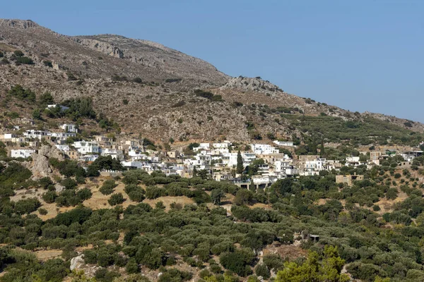 Pueblo Montaña Pefki Visto Desde Carretera Agios Stefanos Creta Grecia — Foto de Stock