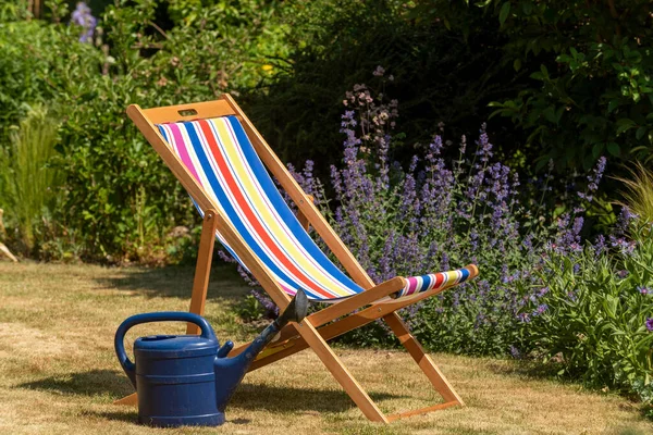 Hampshire England June 2020 Open Colourful Deckchair English Country Garden — Stock Photo, Image