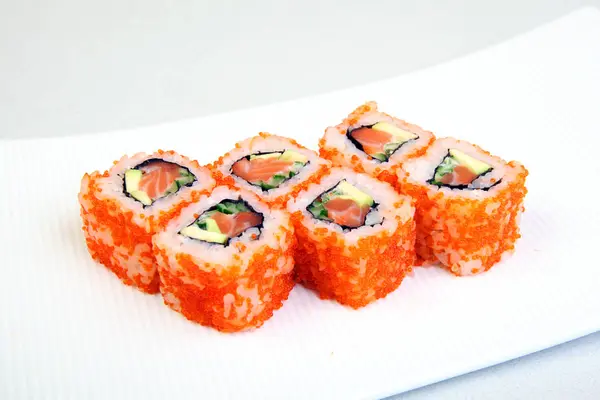 Sushi Rotoli Con Gamberetti Rotolare California Con Avocado Cibo Giapponese — Foto Stock