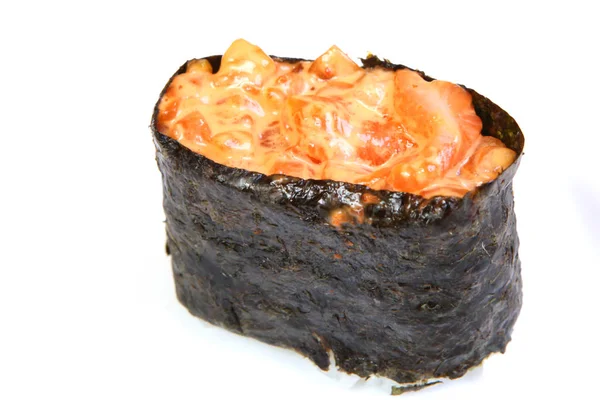 Sushi Épicé Saumon Fumé Dans Les Algues Nori Nourriture Japonaise — Photo