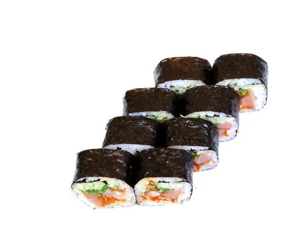 Rollo Con Caviar Salmón Sushi Con Caviar Pescado Volador Comida — Foto de Stock