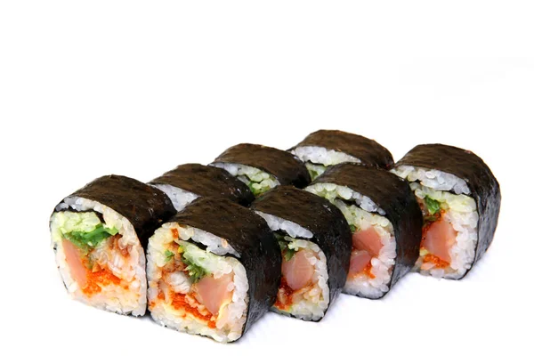 Rollen Met Kaviaar Van Zalm Sushi Met Kaviaar Van Vliegende — Stockfoto