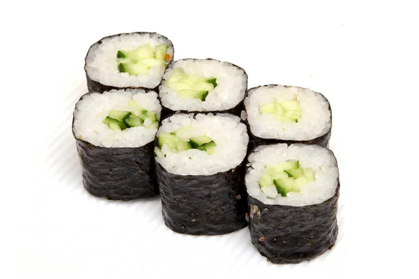 Rollen Met Komkommer Vegetarische Maaltijden Sushi Nori Japans Eten Een — Stockfoto