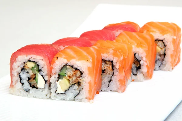 Sushi Roladki Krewetek Rolki California Awokado Japoński Żywności Zdrowa Żywność — Zdjęcie stockowe
