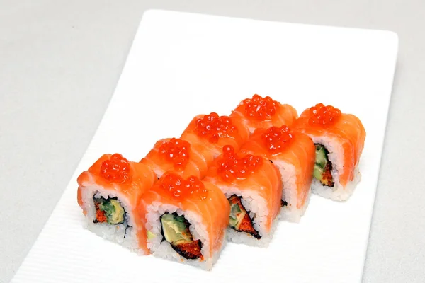 Rouleau Avec Caviar Saumon Sushi Caviar Poisson Volant Nourriture Japonaise — Photo