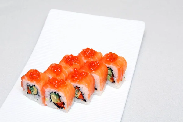 Rouleau Avec Caviar Saumon Sushi Caviar Poisson Volant Nourriture Japonaise — Photo