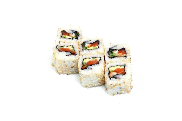 Roll California Sezamie Sushi Kraba Węgorz Ogórek Japoński Żywności Danie — Zdjęcie stockowe