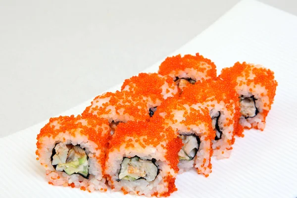 Sushi Rullar Med Räkor Rulle California Med Avokado Japansk Mat — Stockfoto