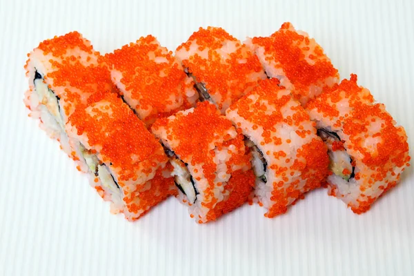 Des Sushi Rouleaux Aux Crevettes Roll California Avec Avocat Nourriture — Photo