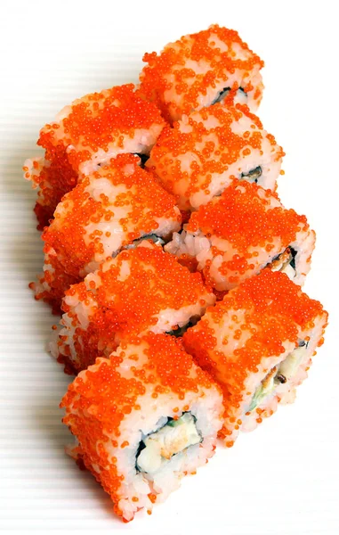 Des Sushi Rouleaux Aux Crevettes Roll California Avec Avocat Nourriture — Photo