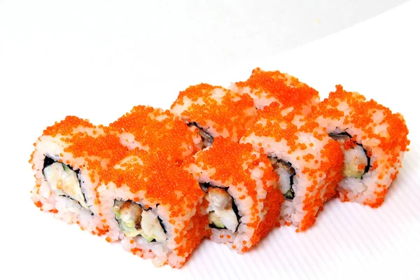 Sushi Rollos Con Camarones Rollo California Con Aguacate Comida Japonesa — Foto de Stock