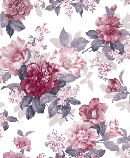 バラとシームレスな花のパターン — ストック写真