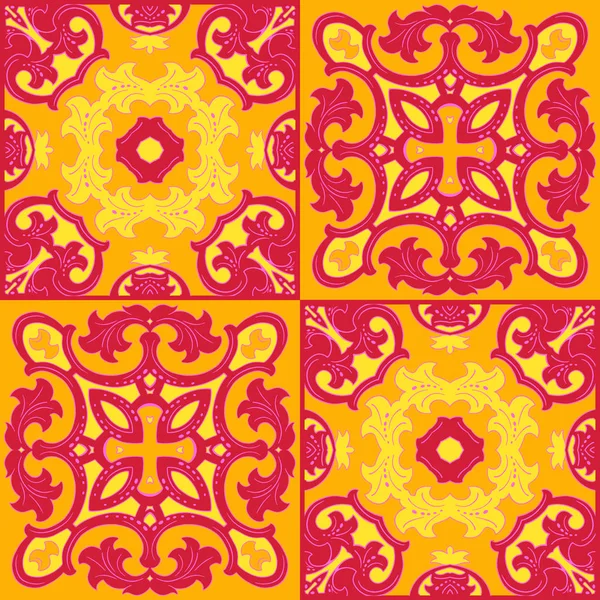 Rode Gele Bloemen Naadloze Wallpaper Van Bladeren Bloemen Kleding Design — Stockfoto